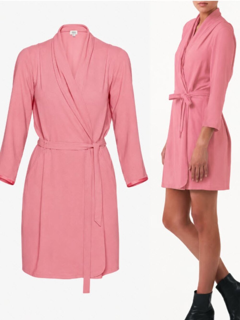 Aritzia Wrap Dress Belted Mini Franca Coral Pink Long Sleeve Chic Work